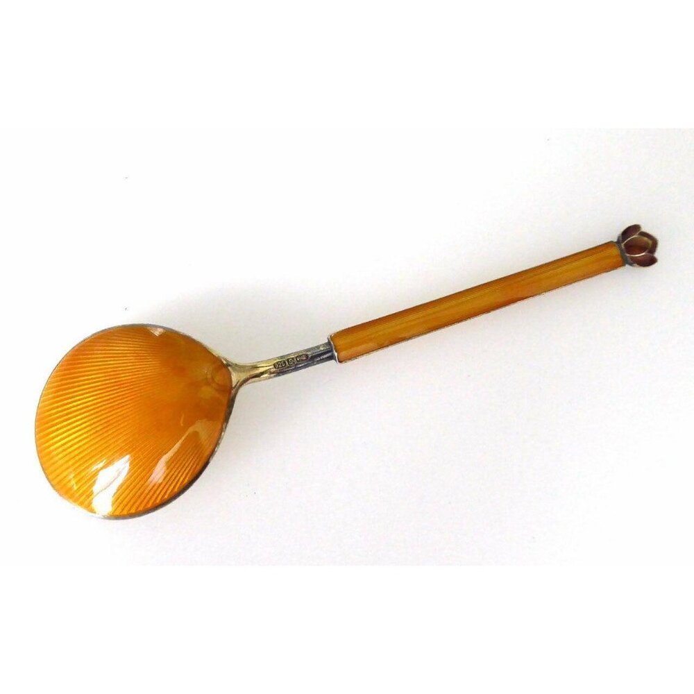 Antique DAVID ANDERSEN Early Mark 1888 1925 Sterling Enamel Spoon Yellow Orange